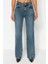 Stil Kadın Moda Denim Kot Pantolon Uzun Geniş Paça Mavi Soluk Vintage Yüksek Bel Jeans 4