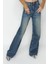 Stil Kadın Moda Denim Kot Pantolon Uzun Geniş Paça Mavi Soluk Vintage Yüksek Bel Jeans 2