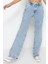 Stil Kadın Moda Denim Kot Pantolon Regular Geniş Paça Mavi Bel Detaylı Yüksek Bel Jeans 1