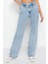 Stil Kadın Moda Denim Kot Pantolon Regular Geniş Paça Mavi Bel Detaylı Yüksek Bel Jeans 2