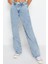 Stil Kadın Moda Denim Kot Pantolon Regular Geniş Paça Mavi Bel Detaylı Yüksek Bel Jeans 3