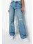 Stil Kadın Moda Denim Kot Pantolon Regular Geniş Paça Vintage Yırtık Detaylı Düşük Bel Jeans 1