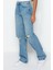 Stil Kadın Moda Denim Kot Pantolon Regular Geniş Paça Vintage Yırtık Detaylı Düşük Bel Jeans 2
