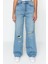 Stil Kadın Moda Denim Kot Pantolon Regular Geniş Paça Vintage Yırtık Detaylı Düşük Bel Jeans 4