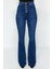 Stil Kadın Moda Denim Kot Pantolon Uzun Geniş Paça Mavi Önden Düğmeli Yüksek Bel Jeans 4