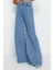 Stil Kadın Moda Denim Kot Pantolon Uzun Geniş Paça Mavi Yüksek Bel Ekstra Palazzo Jeans 1