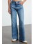 Kadın Moda Şık Kot Pantolon Geniş Paça Uzun Boy Denim Mavi Yüksek Bel Jeans 1