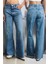 Kadın Moda Şık Kot Pantolon Geniş Paça Uzun Boy Denim Mavi Yüksek Bel Jeans 2