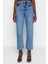 Kadın Moda Şık Kot Pantolon Boru Paça Regular Boy Denim Mavi Yüksek Bel Straight Jeans 2