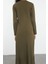 Moda Stil Fitted Bisiklet Yaka Maxi Boy Tesettür Nervür Detaylı Triko Elbise 5