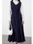 Moda Stil Relaxed V Yaka Uzun Tesettür Çizgili Dokuma Jile Elbise 1