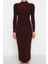 Moda Stil Slim Dik Yaka Maxi Boy Fitted Vücuda Oturan Esnek Örme Kalem Elbise 3