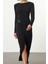 Moda Stil Slim Kayık Yaka Maxi Boy Aksesuar Detaylı Fitted Vücuda Otura Örme Elbise 1