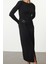 Moda Stil Slim Kayık Yaka Maxi Boy Aksesuar Detaylı Fitted Vücuda Otura Örme Elbise 4