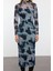 Moda Stil Slim Dik Yaka Maxi Boy Soyut Baskılı Tül Biye Detaylı Fitted Vücuda Oturan Örme Elbise 3
