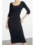 Moda Stil Slim Havuz Yaka Maxi Boy Fitted Vücuda Oturan Uzun Kollu Bisiklet Yaka Esnek Örme Elbise 1