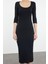 Moda Stil Slim Havuz Yaka Maxi Boy Fitted Vücuda Oturan Uzun Kollu Bisiklet Yaka Esnek Örme Elbise 3