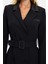 Moda Stil Regular Ceket Yaka Mini Boy Kemerli Dokuma Ceket Elbise 4