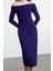 Moda Stil Slim Carmen Yaka Midi Boy Fitted Vücuda Oturan Esnek Örme Elbise 1