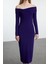 Moda Stil Slim Carmen Yaka Midi Boy Fitted Vücuda Oturan Esnek Örme Elbise 3