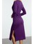 Moda Stil Slim Bisiklet Yaka Midi Boy Pamuk Bağlama Detaylı Vücuda Oturan Örme Elbise 4