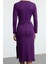 Moda Stil Slim Bisiklet Yaka Midi Boy Pamuk Bağlama Detaylı Vücuda Oturan Örme Elbise 5
