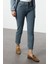 Stil Kadın Moda Denim Kot Pantolon Uzun Boru Paça Mavi Yüksek Bel Mom Jeans 3