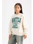 Kız Çocuk Relax Fit Bisiklet Yaka Baskılı Sweatshirt D7057A824WN 4