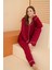 Bordo Viskon Önden Düğmeli Pijama Takımı 1