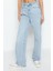 Stil Kadın Moda Denim Kot Pantolon Regular Geniş Paça Mavi Yüksek Bel Straight Jeans 2