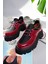 Flex Model Scuba Dalgıç Kumaş Detaylı Bordo Kırışık Rugan Bağcıklı Kadın Loafer Ayakkabı 4