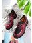 Flex Model Scuba Dalgıç Kumaş Detaylı Bordo Kırışık Rugan Bağcıklı Kadın Loafer Ayakkabı 5