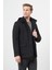 Siyah Kaşe Dik Yaka Astarlı Slim Fit Dar Kesim Klasik Kaban 1008245272 1