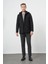 Siyah Kaşe Dik Yaka Astarlı Slim Fit Dar Kesim Klasik Kaban 1008245272 2