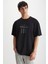 RAMADANP017 Erkek %100PAMUK Bisiklet Yaka Baskılı Siyah T-Shirt 4