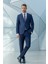 Erkek Lacivert Yünlü Platinium Ekoseli Slim Fit Mono Yaka Takım Elbise 5