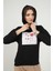 Kadın Önü Love Motifli Siyah Kapüşonlu Sweatshirt 2
