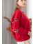 Kadın Kırmızı Kolu Kesik Inci Detaylı Sweatshirt 2