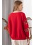 Kadın Kırmızı Kolu Kesik Inci Detaylı Sweatshirt 3