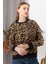 Kadın Leopar Kolu Kesik Inci Detaylı Sweatshirt 1