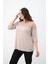 Kadın Büyük Beden Kadife Tül Detaylı Bluz 1856-2 4