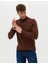 Erkek Koyu Kahverengi Slim Fit Yarım Balıkçı Yaka Basic Triko Kazak 50276161-VR084 1