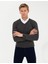 Erkek Gri Melanj Slim Fit V Yaka Basic Triko Kazak 50257206-VR086 2
