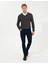 Erkek Gri Melanj Slim Fit V Yaka Basic Triko Kazak 50257206-VR086 4