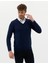 Erkek Açık Lacivert Slim Fit V Yaka Basic Triko Kazak 50276536-VR059 1