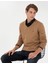 Erkek Camel Melanj Slim Fit V Yaka Basic Triko Kazak 50248554-VR122 5