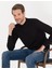 Erkek Siyah Slim Fit Çeyrek Yaka Yün Karışımlı Basic Triko Kazak 50257311-VR046 2