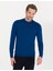 Erkek İndigo Slim Fit Bato Yaka Yün Karışımlı Basic Triko Kazak 50257311-VR106 1