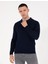 Erkek Lacivert Slim Fit Polo Yaka Yün Karışımlı Basic Triko Kazak 50257322-VR033 1