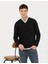 Erkek Siyah Slim Fit V Yaka Triko Kazak 50265423-VR046 1